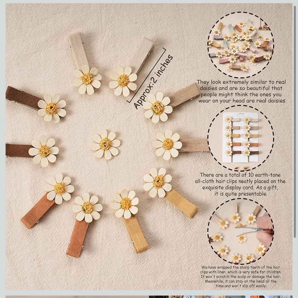 🇺🇸$3🇺🇸 Floral Hair Clips Set of 10 in Neutral Tones NIP